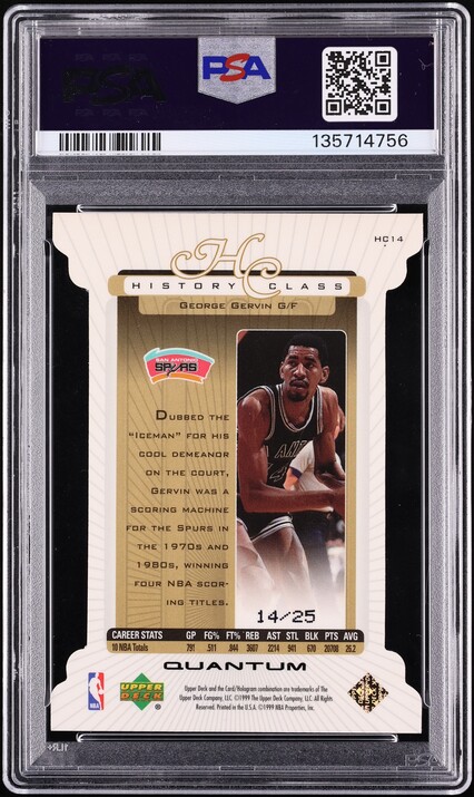 1999 Upper Deck History Class Quantum 2 George Gervin /25 #HC14 PSA 9 MINT - Photo 2