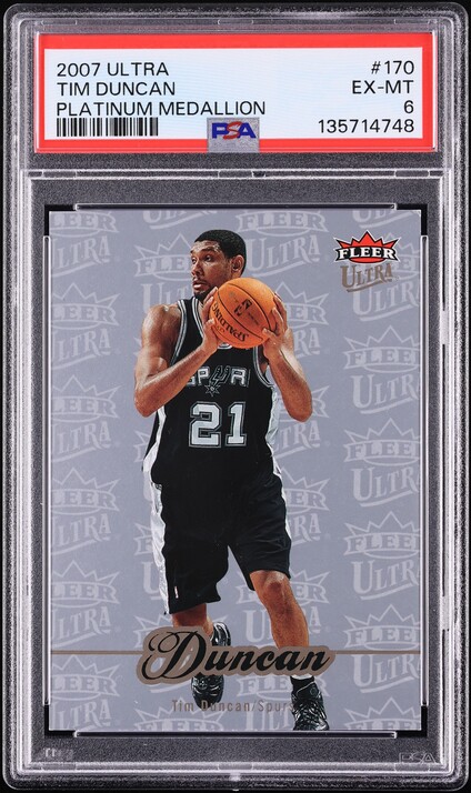 2007 Ultra Platinum Medallion Tim Duncan /25 #170 PSA 6 EXMT - Photo 1