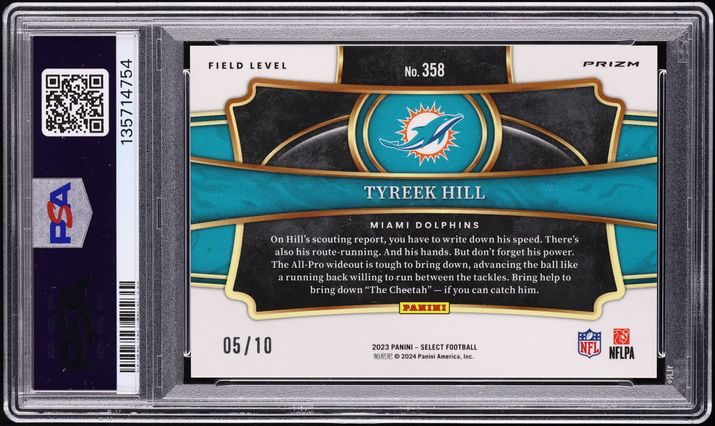 2023 Select Field Level Gold Prizm Tyreek Hill /10 #358 PSA 10 GEM MINT - Photo 2