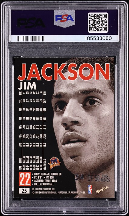 1998 Skybox Premium Star Rubies Jim Jackson /50 #25 PSA 7 NRMT - Photo 2