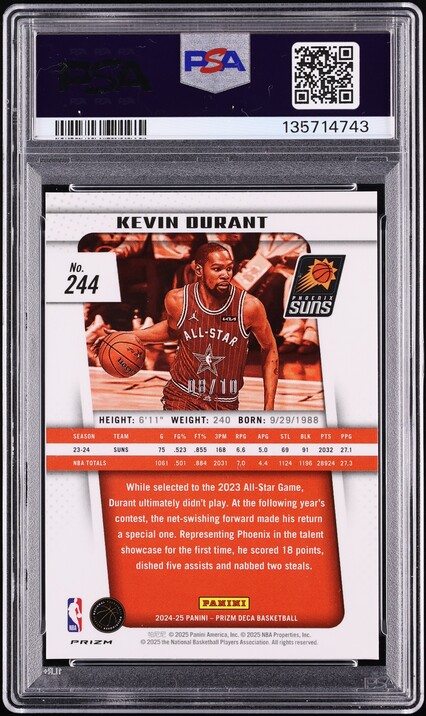 2024 Panini Prizm Deca Gold Kevin Durant /10 #244 PSA 6 EXMT - Photo 2