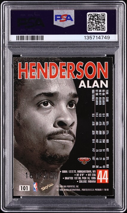1998 Skybox Premium Star Rubies Alan Henderson /50 #101 PSA 8 NM-MT - Photo 2