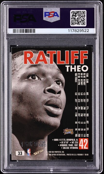 1998 Skybox Premium Star Rubies Theo Ratliff /50 #33 PSA 7 NRMT - Photo 2