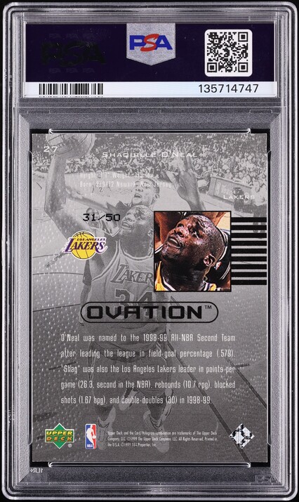 1999 Upper Deck Standing Ovation Shaquille O'Neal /50 #27 PSA 8 NM-MT - Photo 2