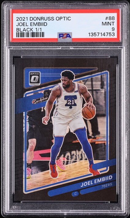 2021 Donruss Optic Black Joel Embiid 1/1 #88 PSA 9 MINT - Photo 1