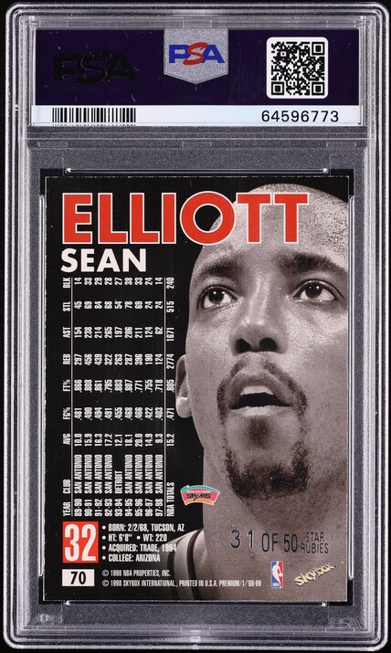 1998 Skybox Premium Star Rubies Sean Elliott /50 #70 PSA 8 NM-MT - Photo 2