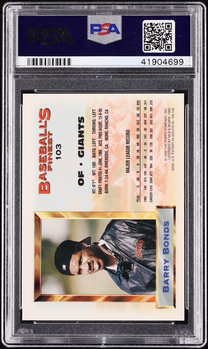 1993 Finest Refractor Barry Bonds ALL-STAR #103 PSA 7 NRMT