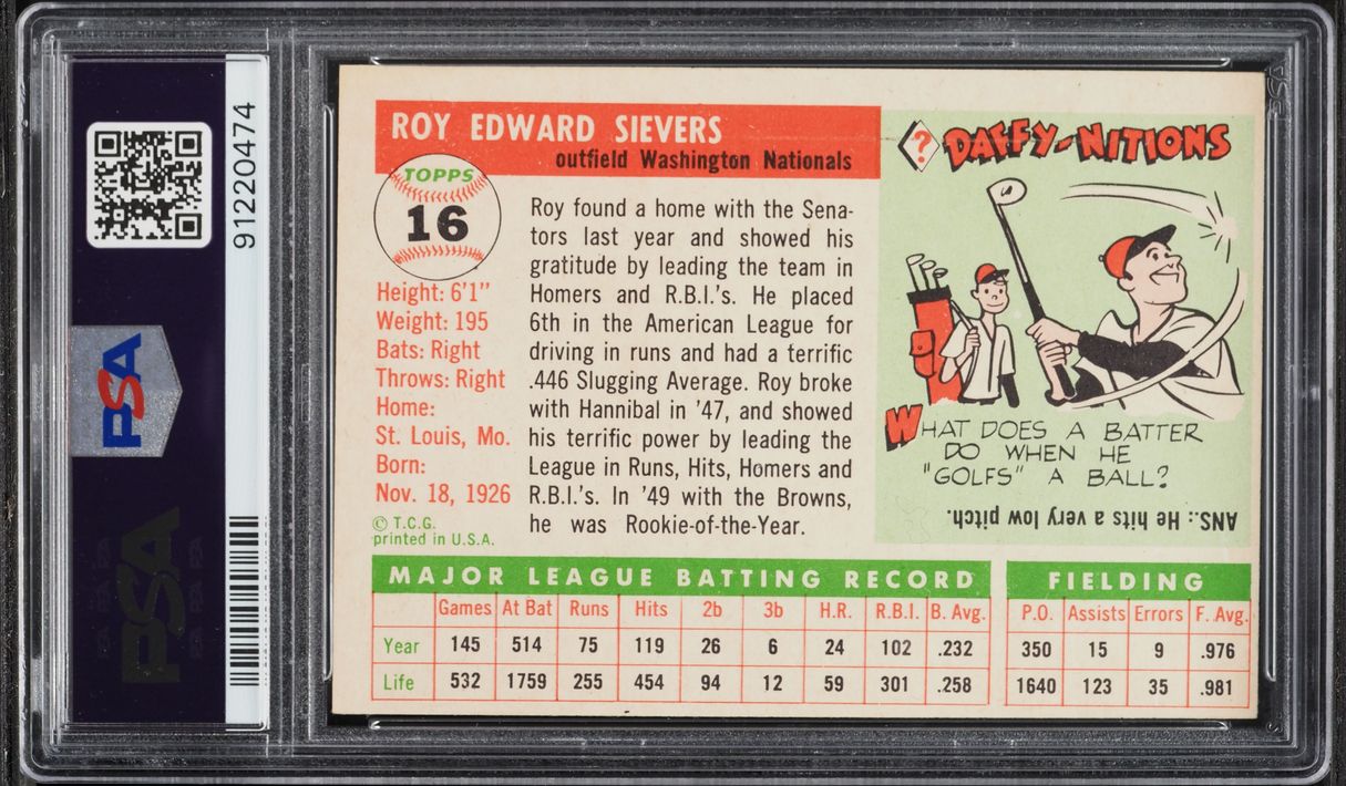 1955 Topps Roy Sievers #16 PSA 6 EXMT