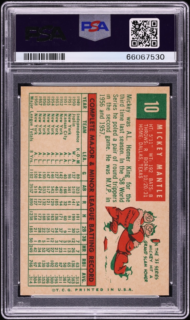 1959 Topps Mickey Mantle #10 PSA 7 NRMT