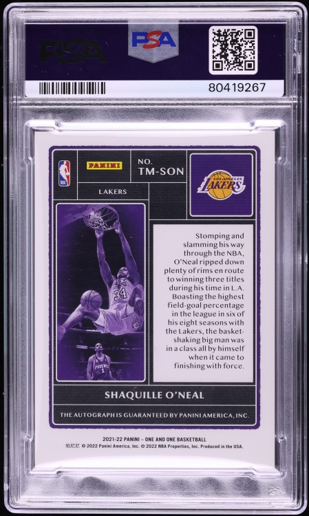 2021 Panini One And One Timeless Moments Red Shaquille O’Neal AUTO /25 #TM-SON PSA 6 EXMT