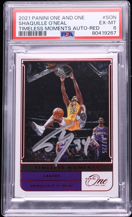 2021 Panini One And One Timeless Moments Red Shaquille O’Neal AUTO /25 #TM-SON PSA 6 EXMT