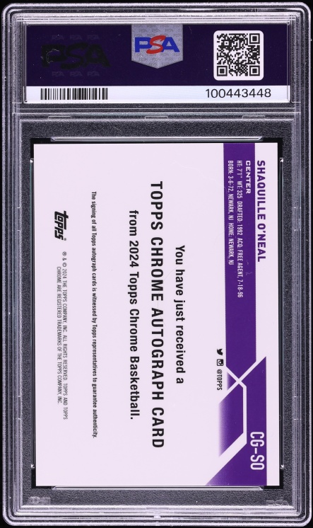 2023 Topps Chrome Sapphire Edition Purple Shaquille O'Neal AUTO /10 #CG-SO PSA 10 GEM MINT