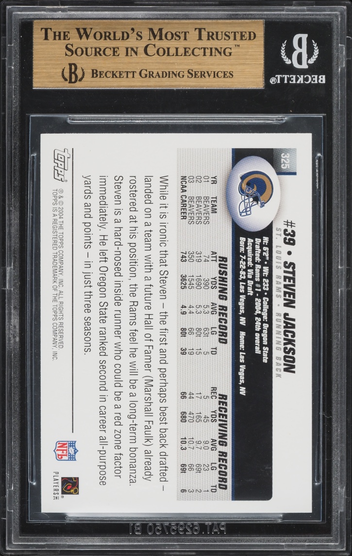 2004 Topps Football Steven Jackson ROOKIE #325 BGS 9.5 GEM MINT