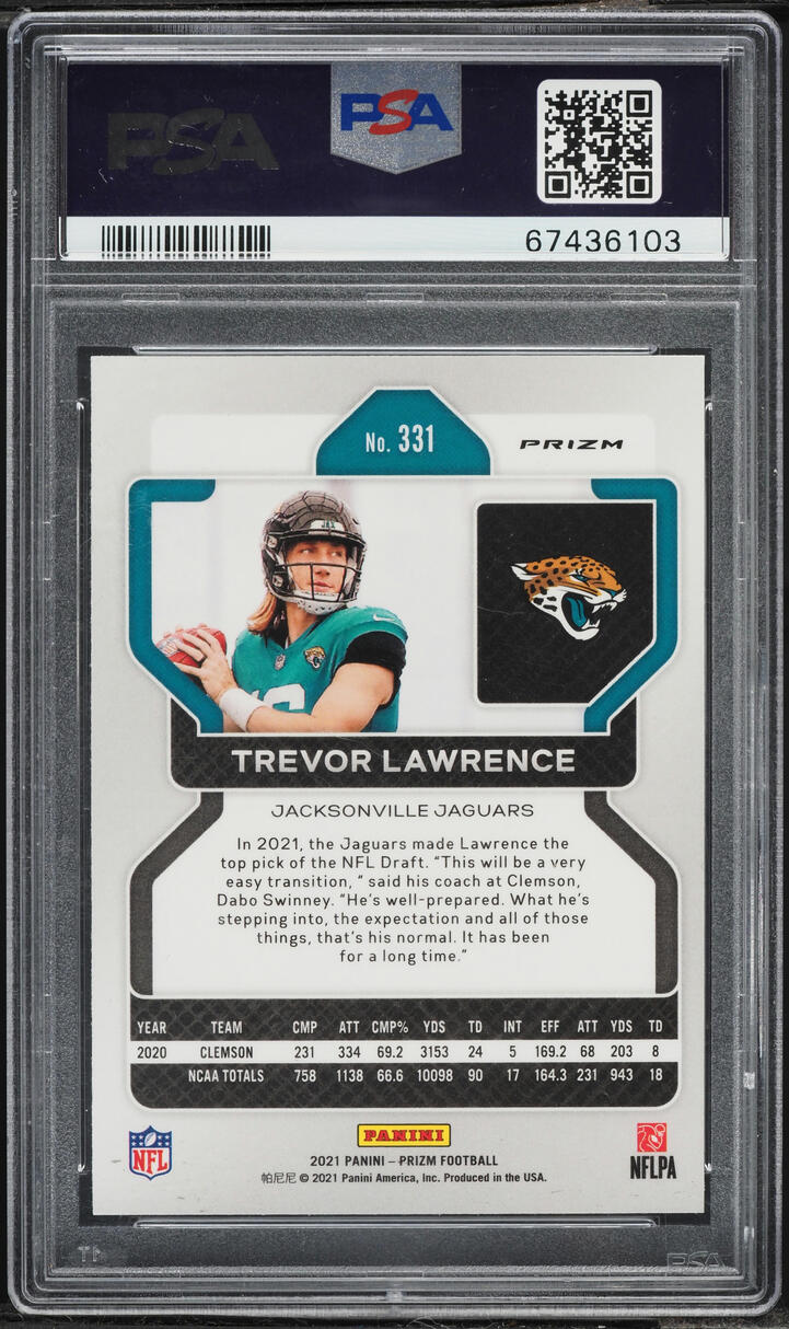 2021 Panini Prizm Lazer Trevor Lawrence ROOKIE #331 PSA 10 GEM MINT