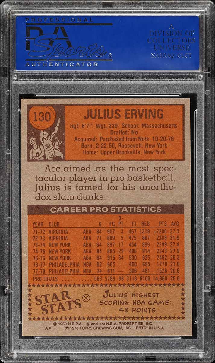 1978 Topps Basketball Julius Erving ALL-STAR #130 PSA 10 GEM MINT