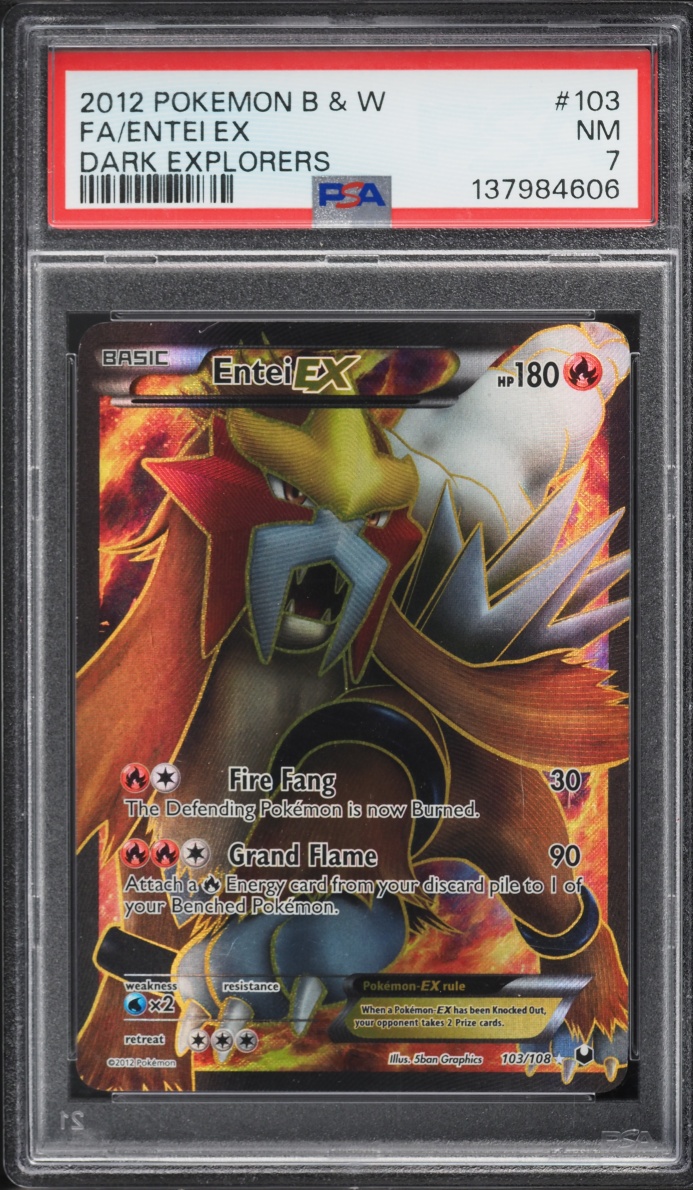 2012 Pokemon Black & White Dark Explorers Full Art Entei EX #103 PSA 7 NRMT