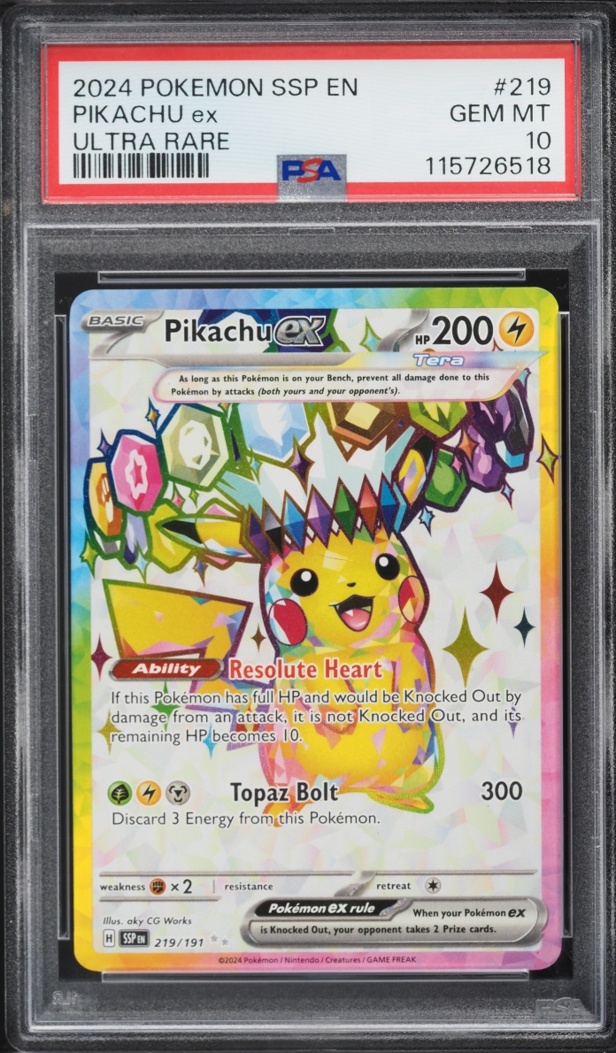 2024 Pokemon Scarlet & Violet Surging Sparks Full Art Pikachu ex #219 PSA 10 GEM MINT