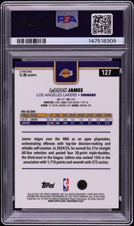 2025 Topps Chrome Gold Refractor LeBron James /50 #127 PSA 9 MINT