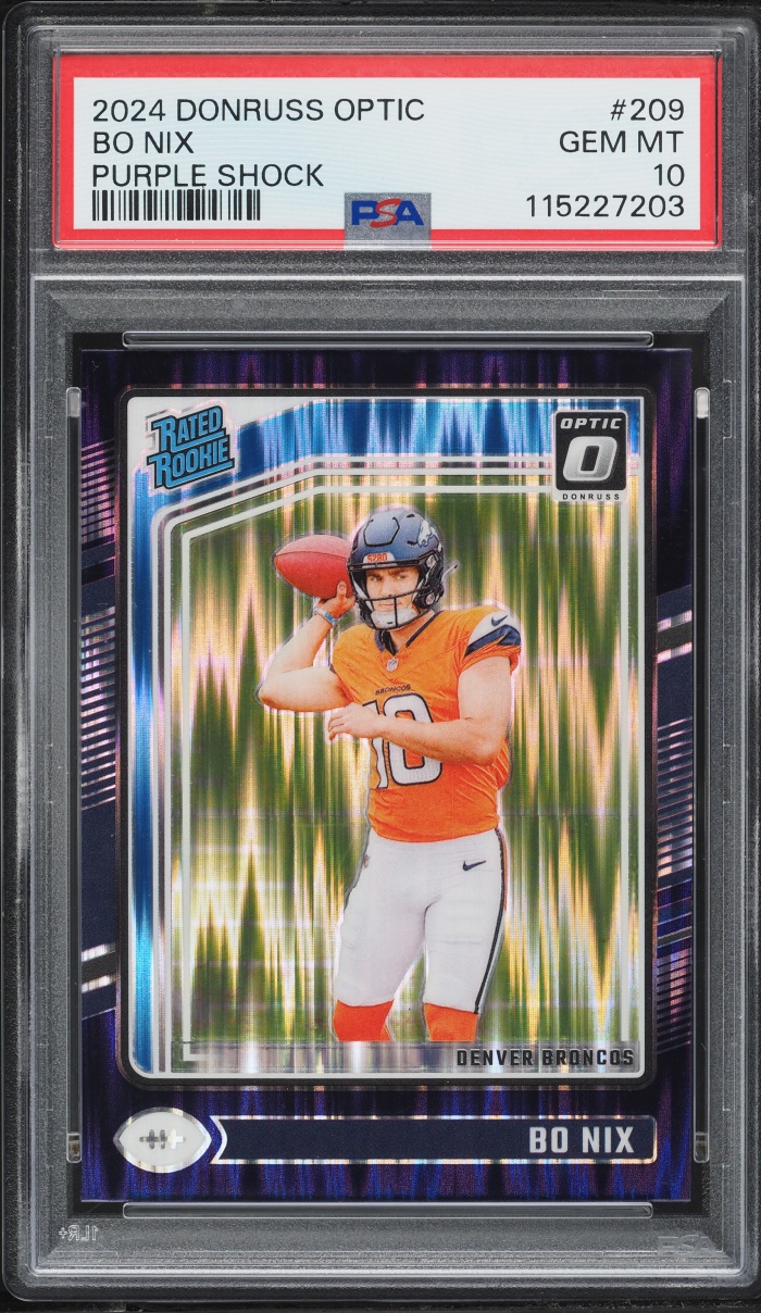 2024 Donruss Optic Purple Shock Prizm Bo Nix ROOKIE #209 PSA 10 GEM MINT