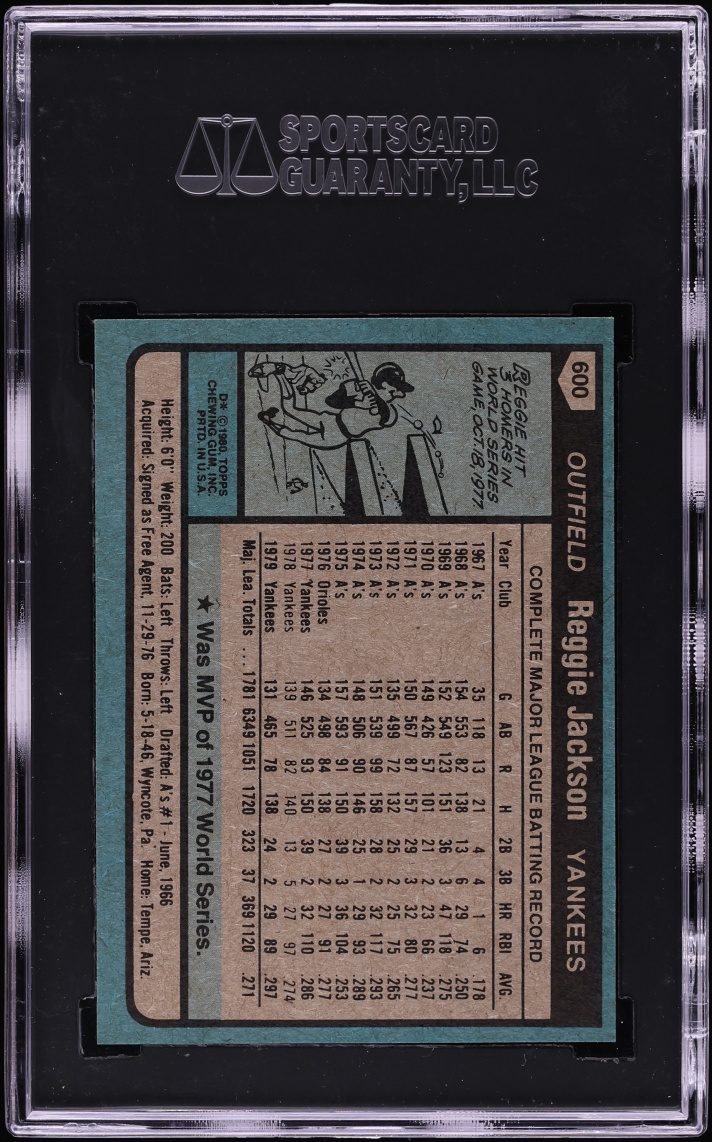 1980 Topps Reggie Jackson #600 SGC 8.5 NM-MT+