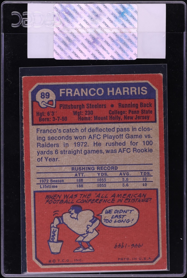 1973 Topps Football Franco Harris ROOKIE #89 CGC AUTH