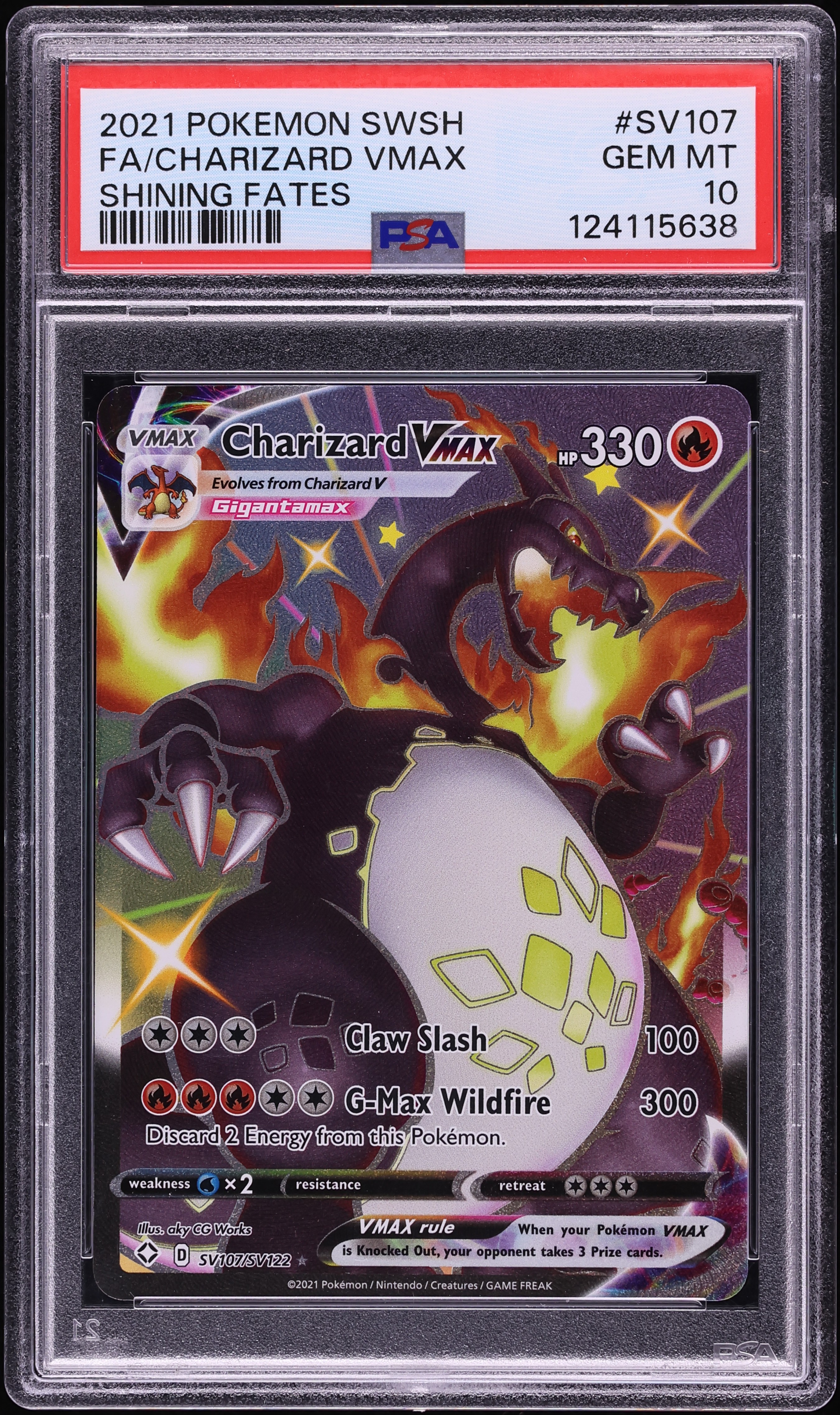 2021 Pokemon Sword & Shield Shining Fates Shiny Vault Full Art Charizard VMAX #SV107 PSA 10 GEM