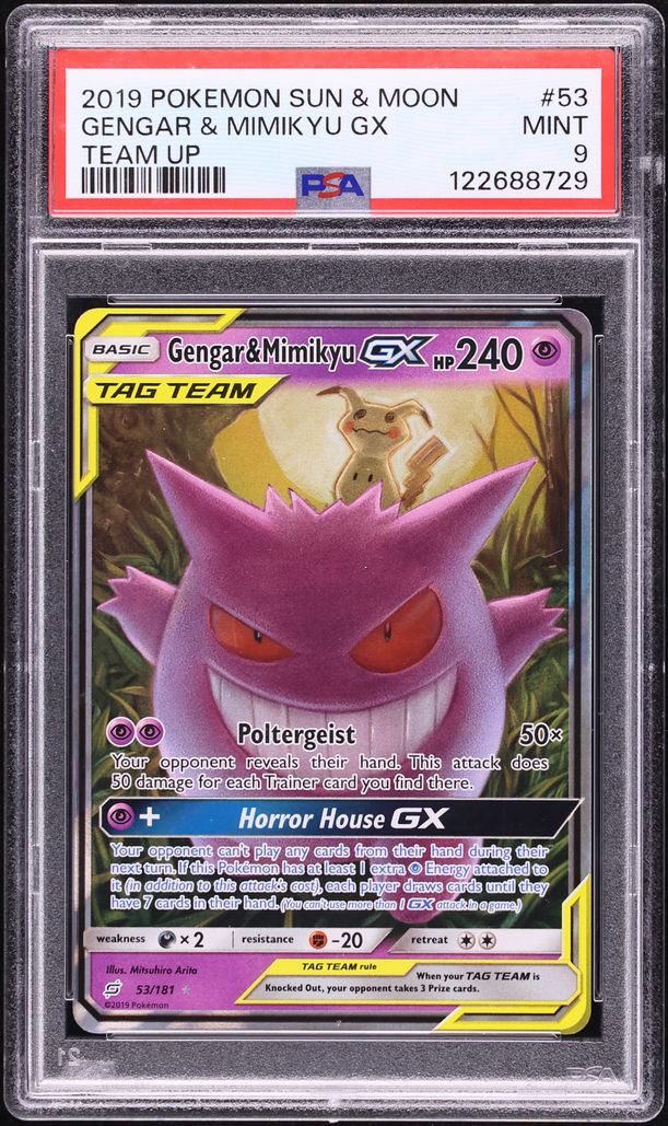 2019 Pokemon Sun & Moon Team Up Gengar & Mimikyu GX #53 PSA 9 MINT