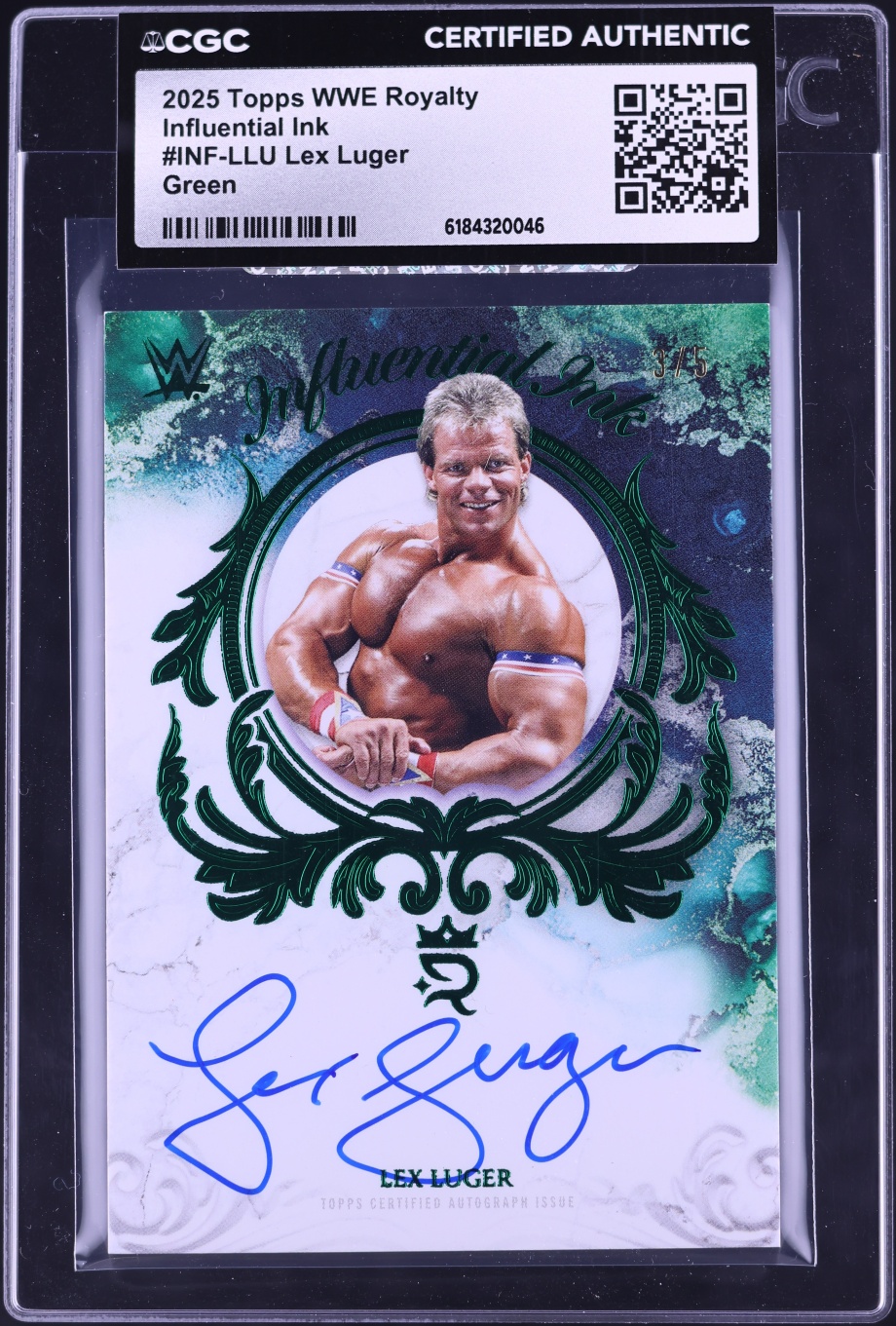 2025 Topps WWE Royalty Influential Ink Green Lex Luger AUTO /5 #INF-LLU CGC AUTH