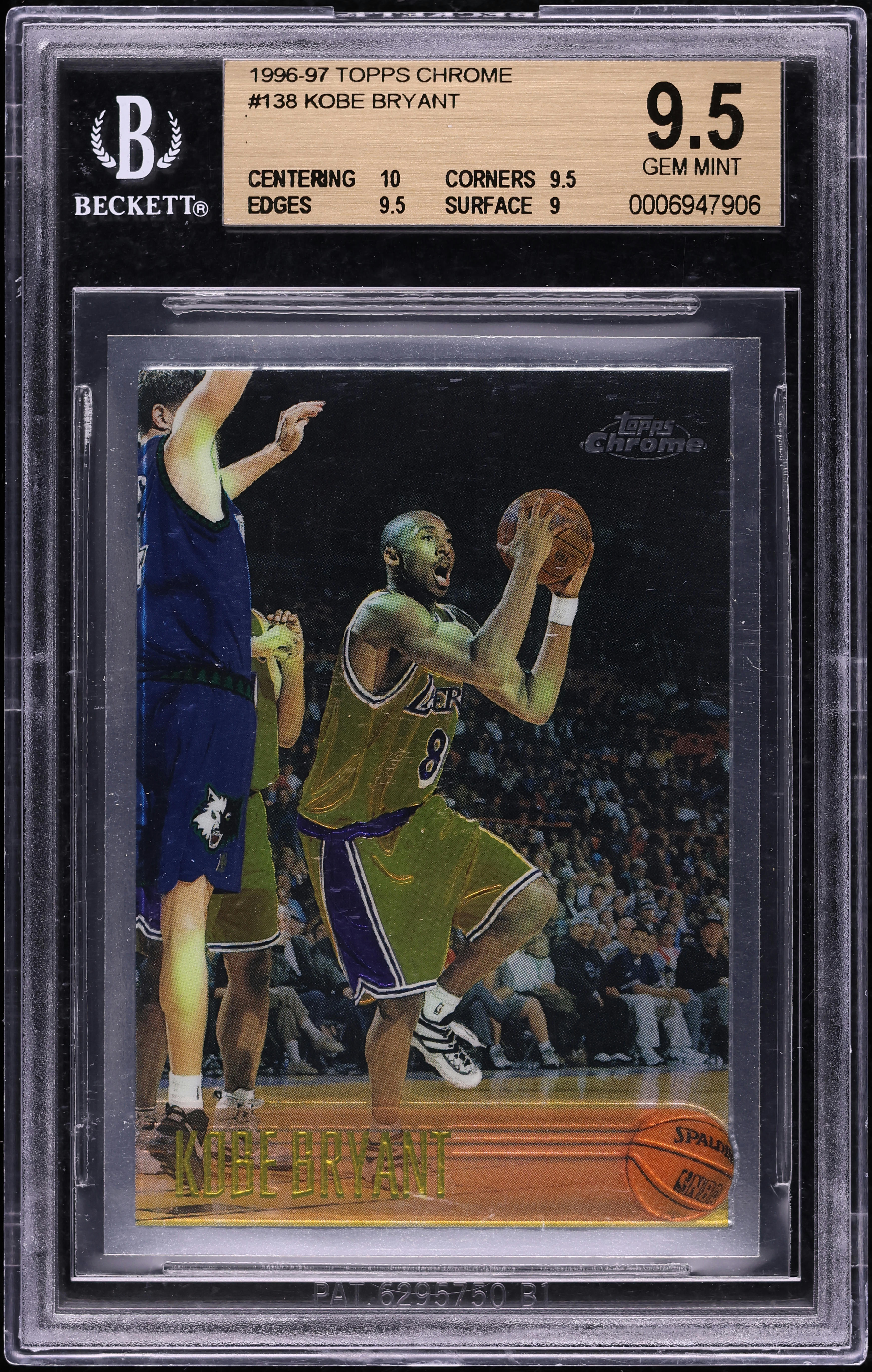 1996 Topps Chrome Kobe Bryant ROOKIE #138 BGS 9.5 GEM MINT on
