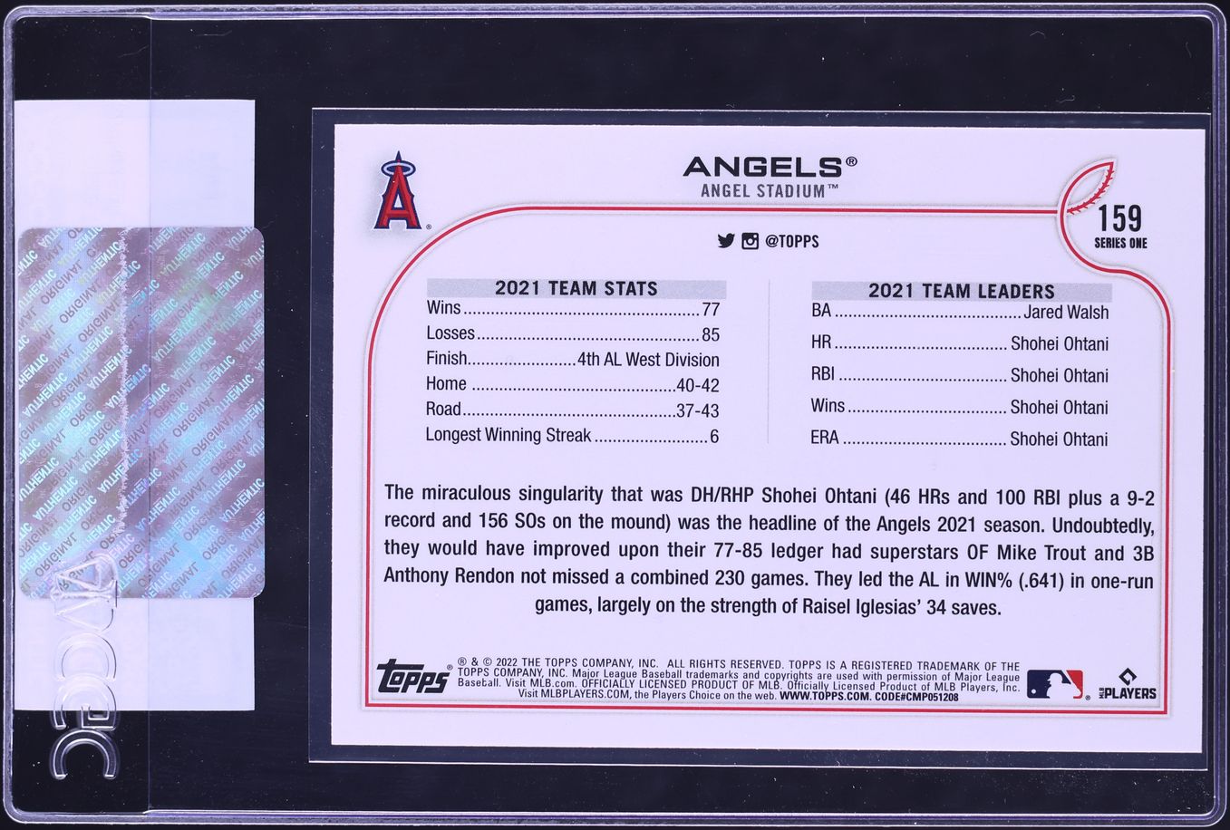 2022 Topps 1st Edition Los Angeles Angels w/ Shohei Ohtani #159 CGC AUTH