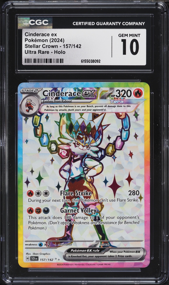 2024 Pokemon Scarlet & Violet Stellar Crown Full Art Cinderace Ex #157 CGC 10 GEM MINT