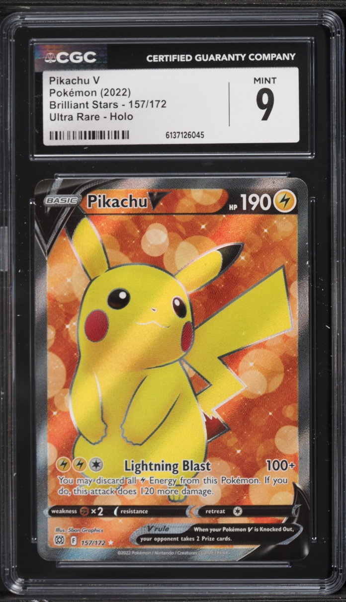 2022 Pokemon Sword & Shield Brilliant Stars Full Art Pikachu V #157 CGC 9 MINT