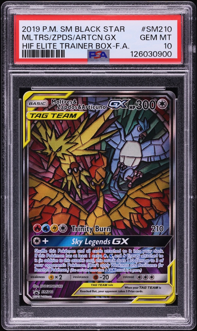 2019 Pokemon SM Promo Hidden Fates ETB Full Art Moltres & Zapdos & Articuno GX #SM210 PSA 10