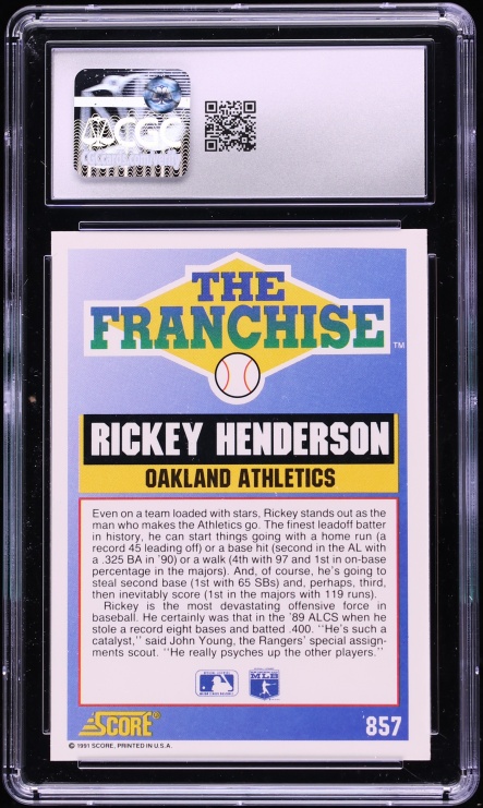 1991 Score Rickey Henderson #857 CGC 10 GEM MINT