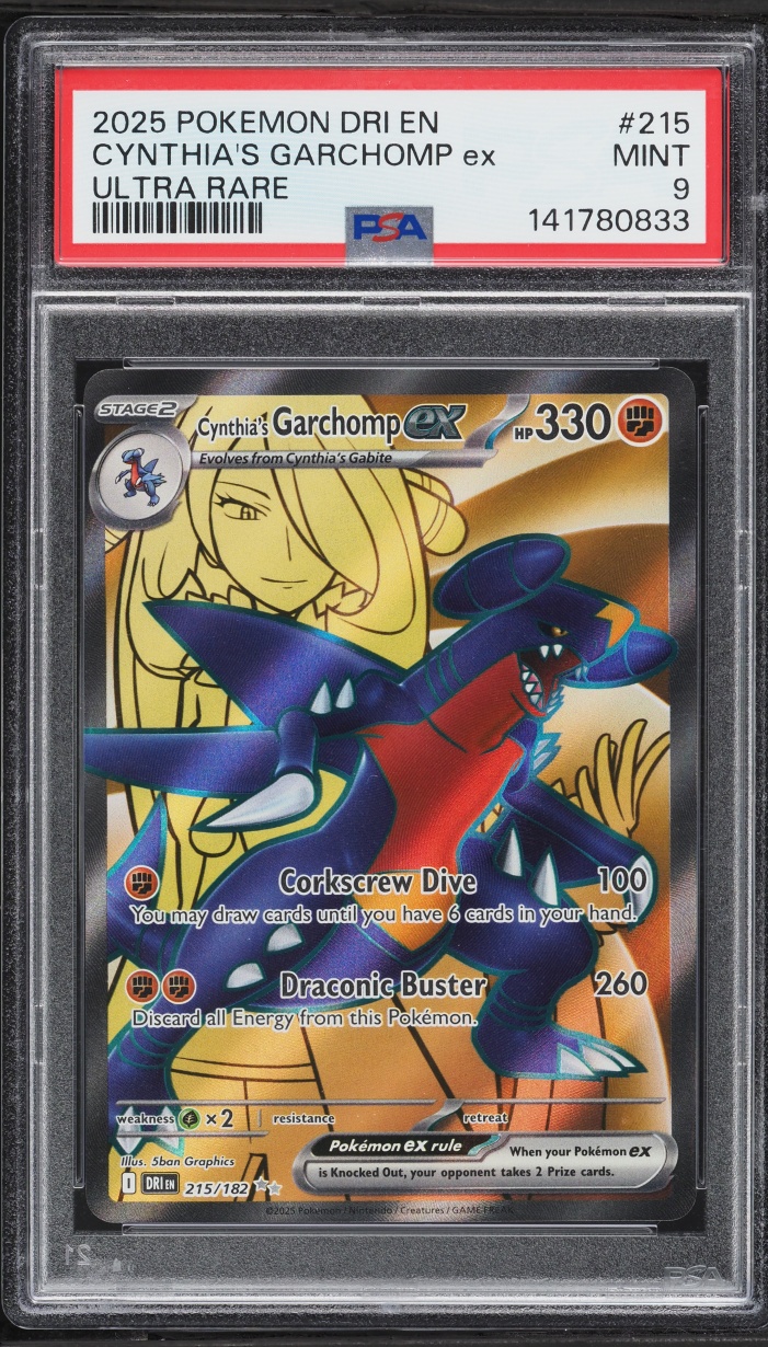 2025 Pokemon Scarlet & Violet Destined Rivals Full Art Cynthia's Garchomp ex #215 PSA 9 MINT