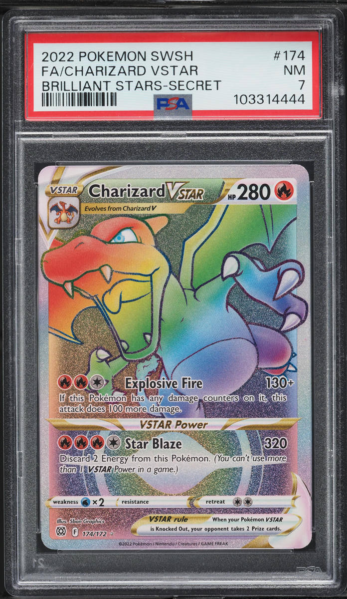 2022 Pokemon SWSH Brilliant Stars Rainbow Rare Charizard VSTAR #174 PSA 7 NRMT