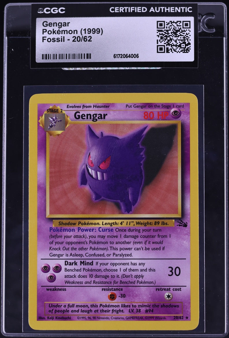 1999 Pokemon Fossil Gengar #20 CGC AUTH