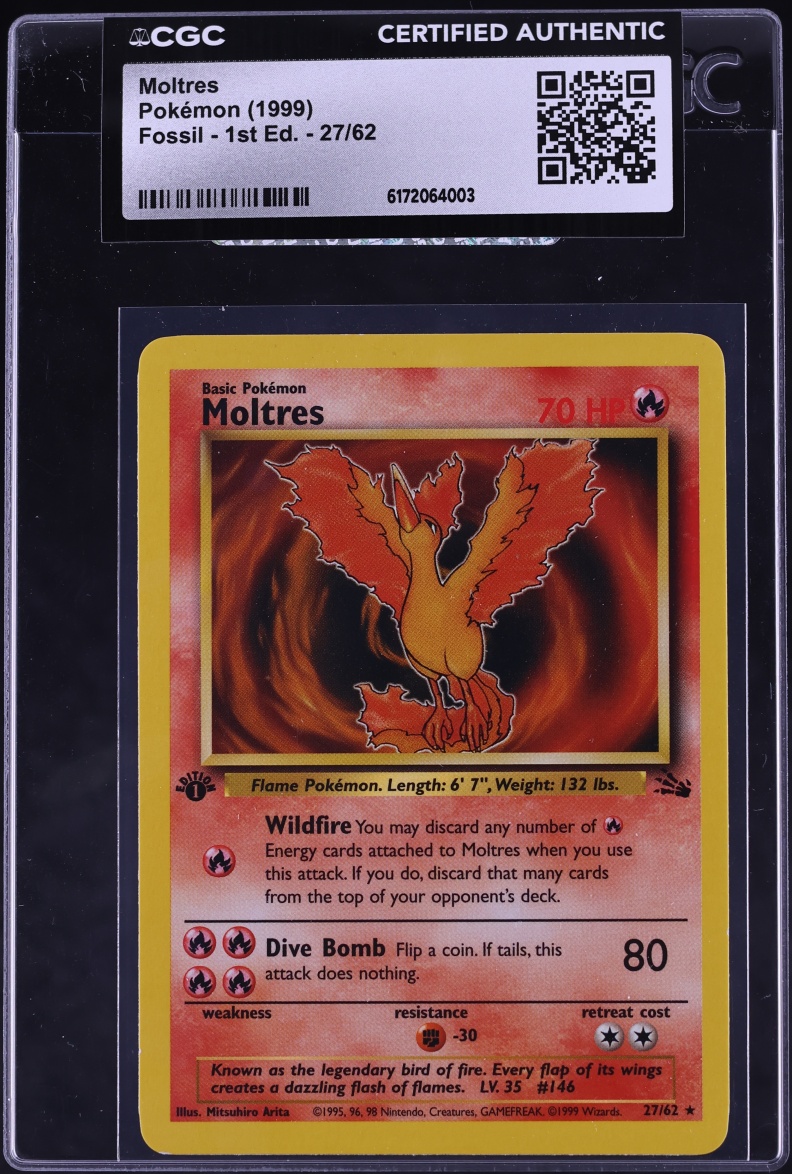 1999 Pokemon Fossil 1st Edition Moltres #27 CGC AUTH