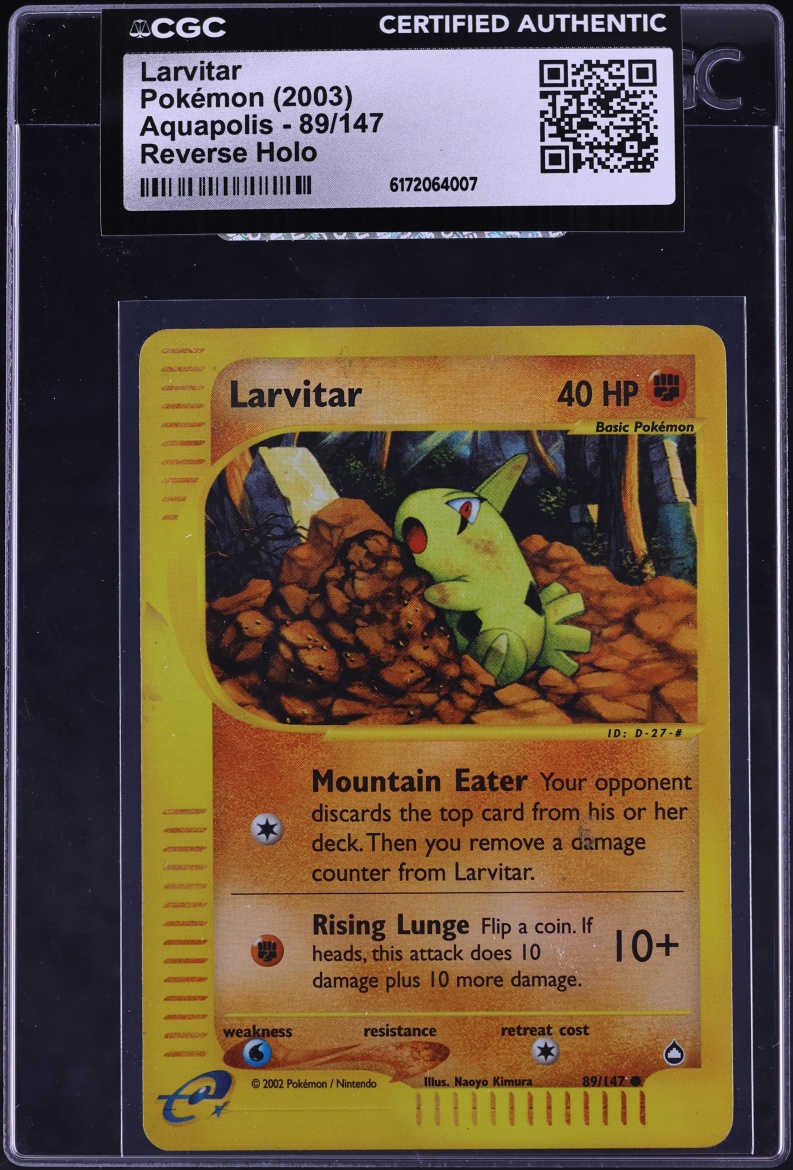 2003 Pokemon Aquapolis Reverse Holo Larvitar #89 CGC AUTH
