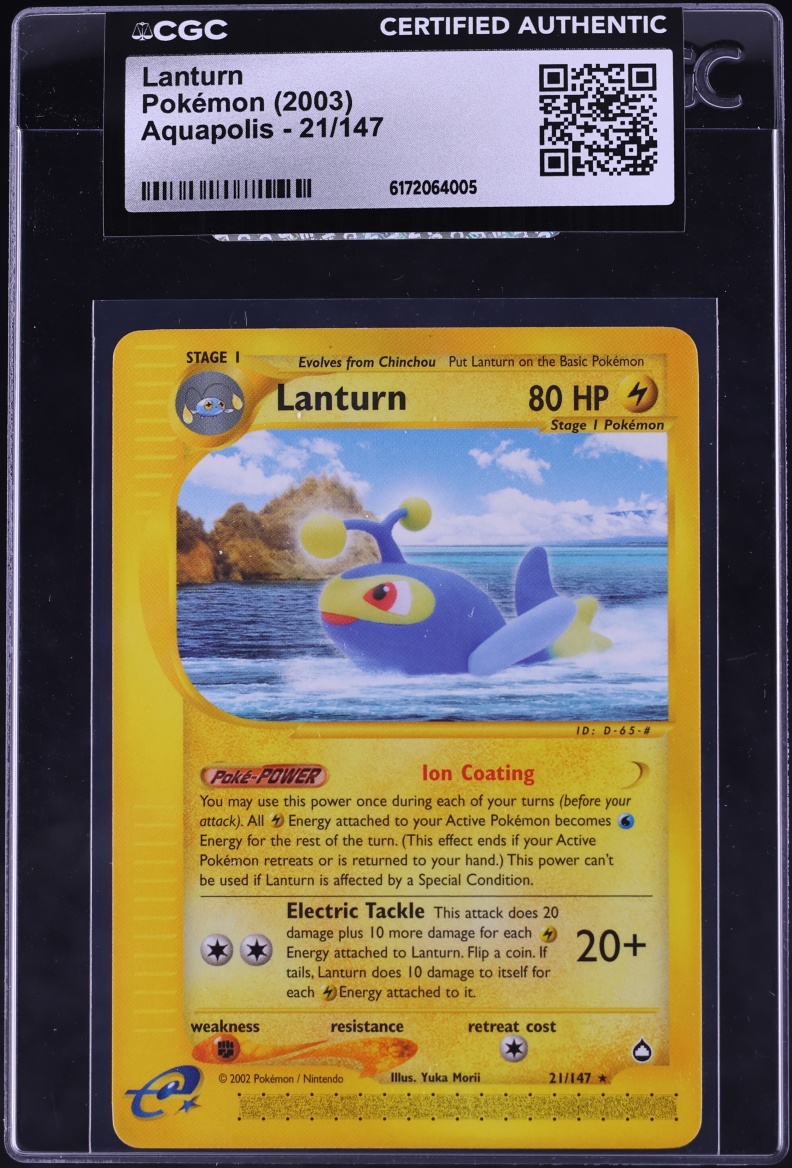 2003 Pokemon Aquapolis Lanturn #21 CGC AUTH