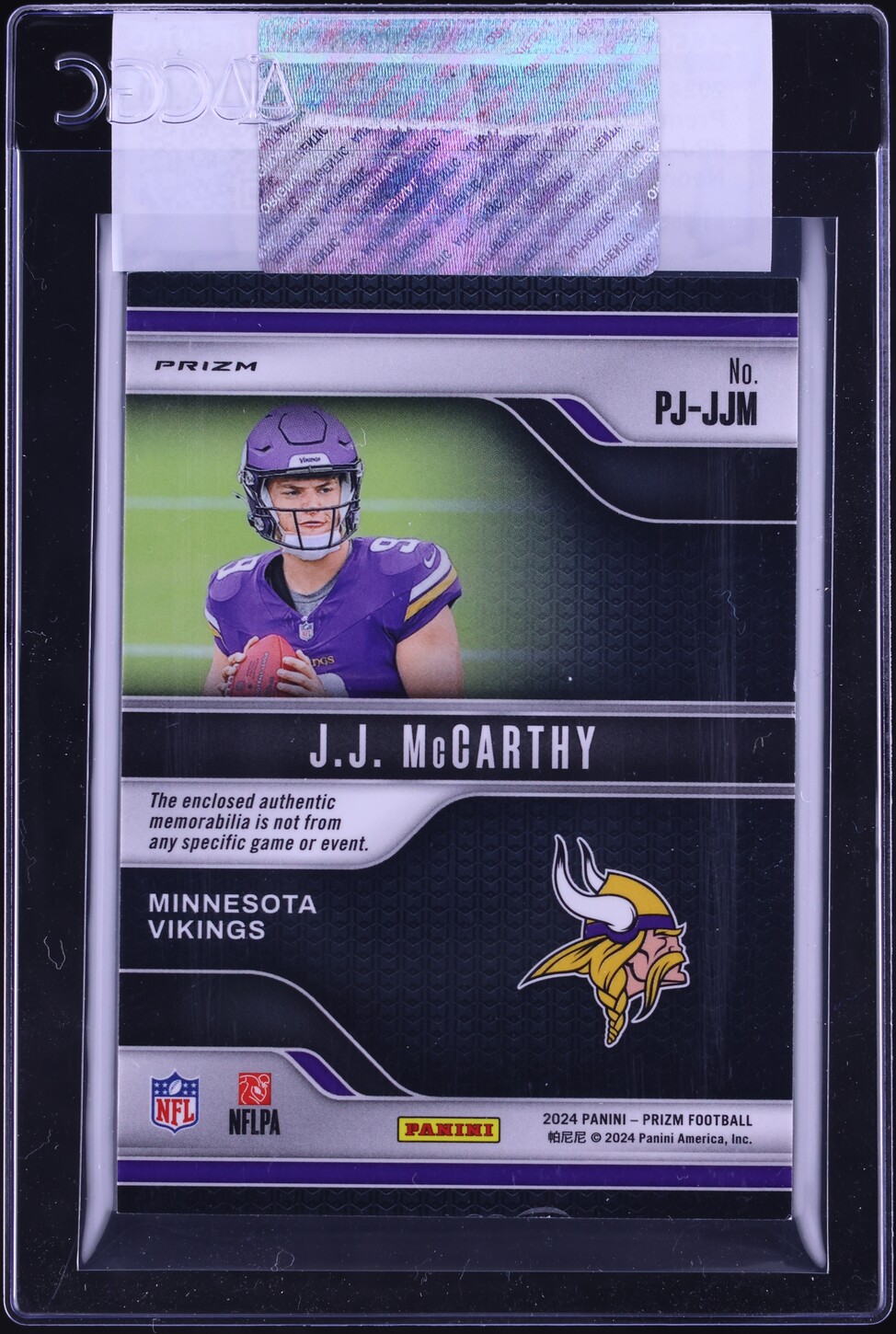 2024 Panini Prizm Premier Jerseys Neon Green Pulsar J.J. McCarthy ROOKIE PATCH #PJ-JJM CGC AUTH