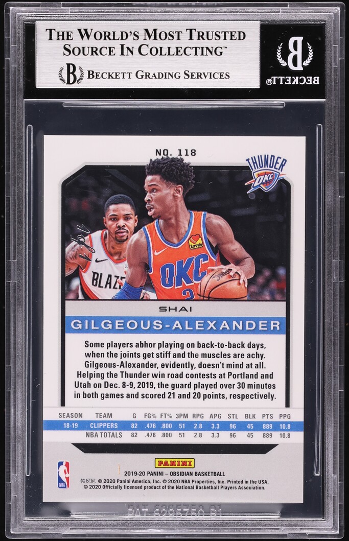 2019 Panini Obsidian Electric Etch White Mojo Shai Gilgeous-Alexander 1/1 #118 BGS 8.5 NM-MT+ - Photo 2
