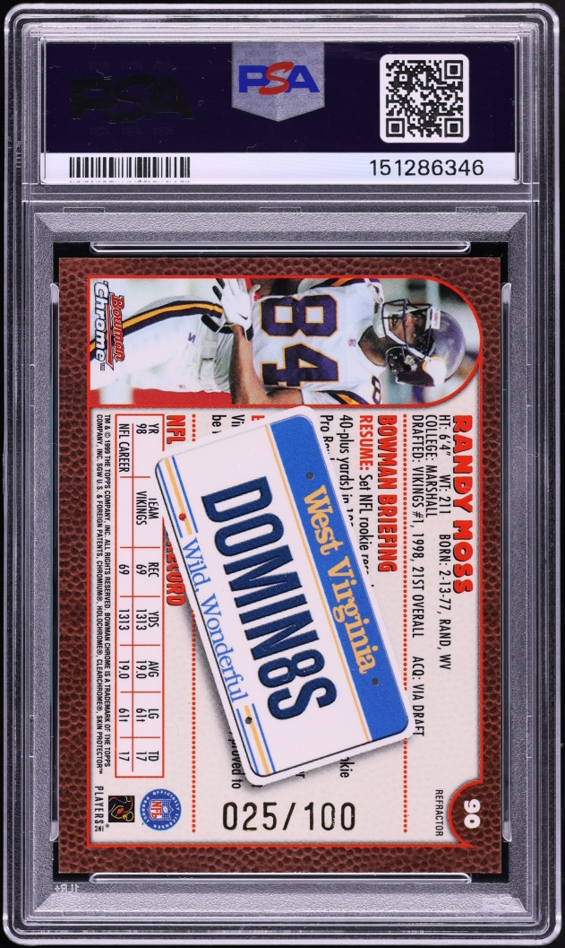 1999 Bowman Chrome Interstate Refractor Randy Moss /100 #90 PSA 6 EXMT