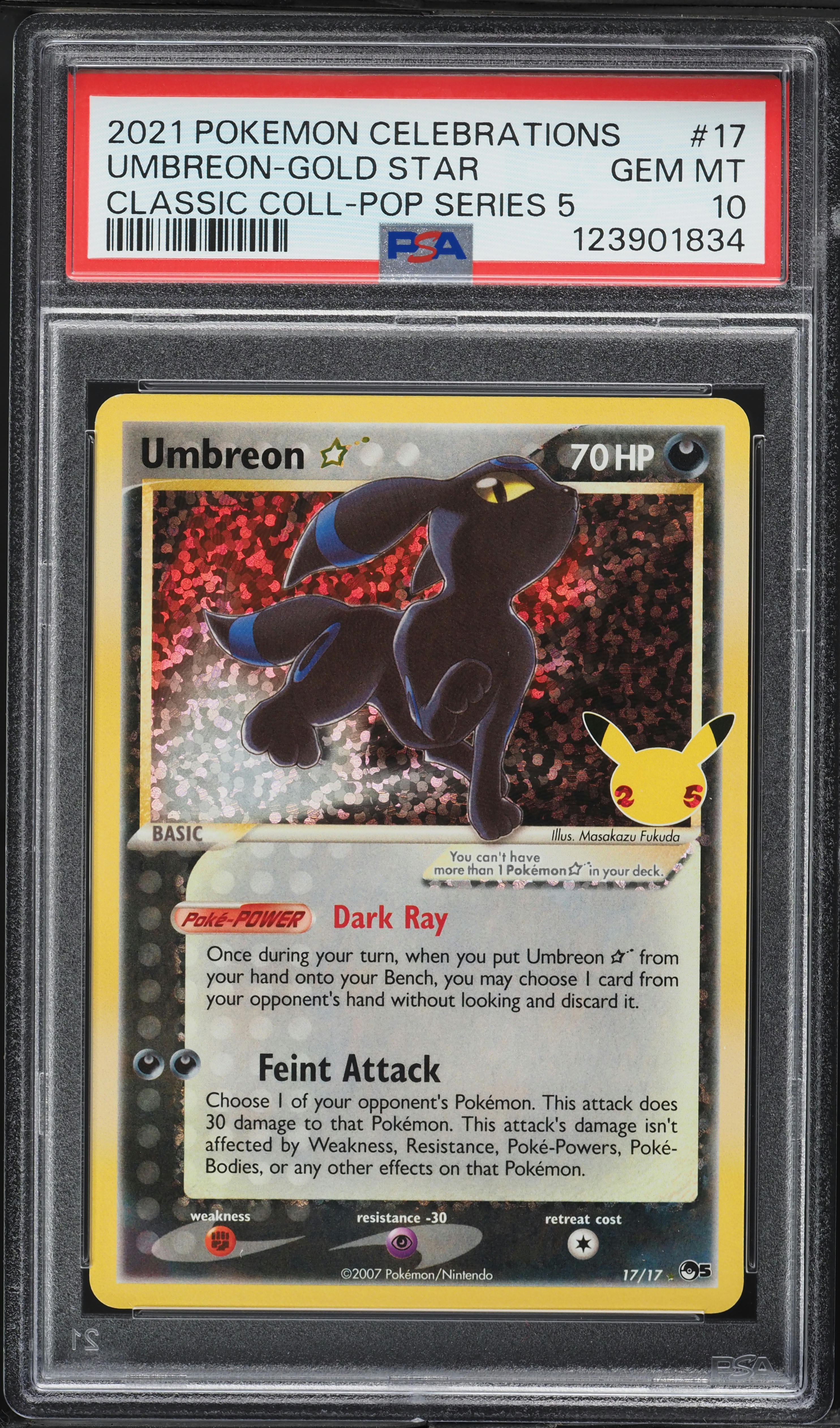 2021 Pokemon Sword & Shield Celebrations Classic Holo Umbreon Gold Star #17 PSA 10 GEM MINT