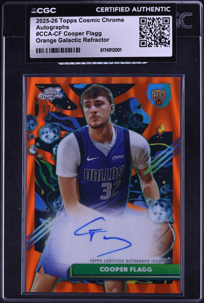 2025 Topps Chrome Cosmic Orange Galactic Refractor Cooper Flagg ROOKIE AUTO /25 CGC AUTH