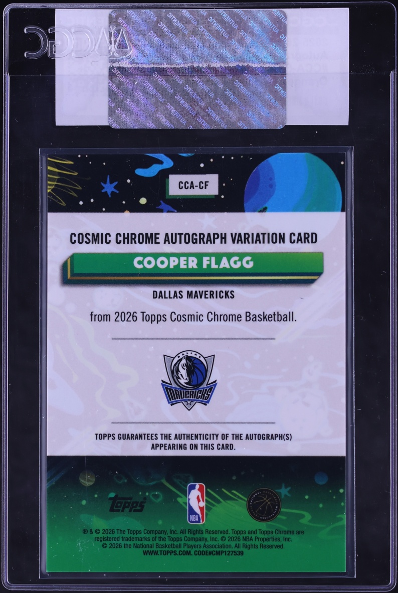 2025 Topps Chrome Cosmic Orange Galactic Refractor Cooper Flagg ROOKIE AUTO /25 CGC AUTH