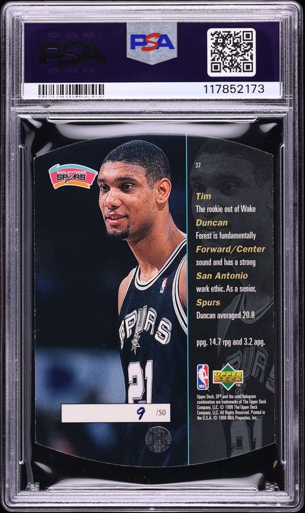 1997 SPX Grand Finale Tim Duncan ROOKIE /50 #37 PSA 8 NM-MT - Photo 2