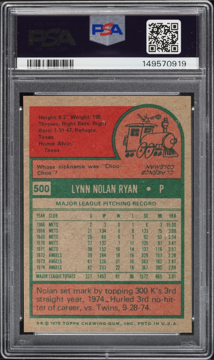 1975 Topps Nolan Ryan #500 PSA 5 EX