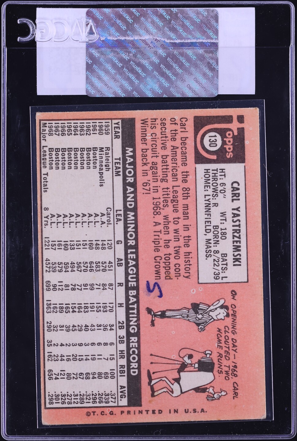 1969 Topps Carl Yastrzemski #130 CGC AUTH
