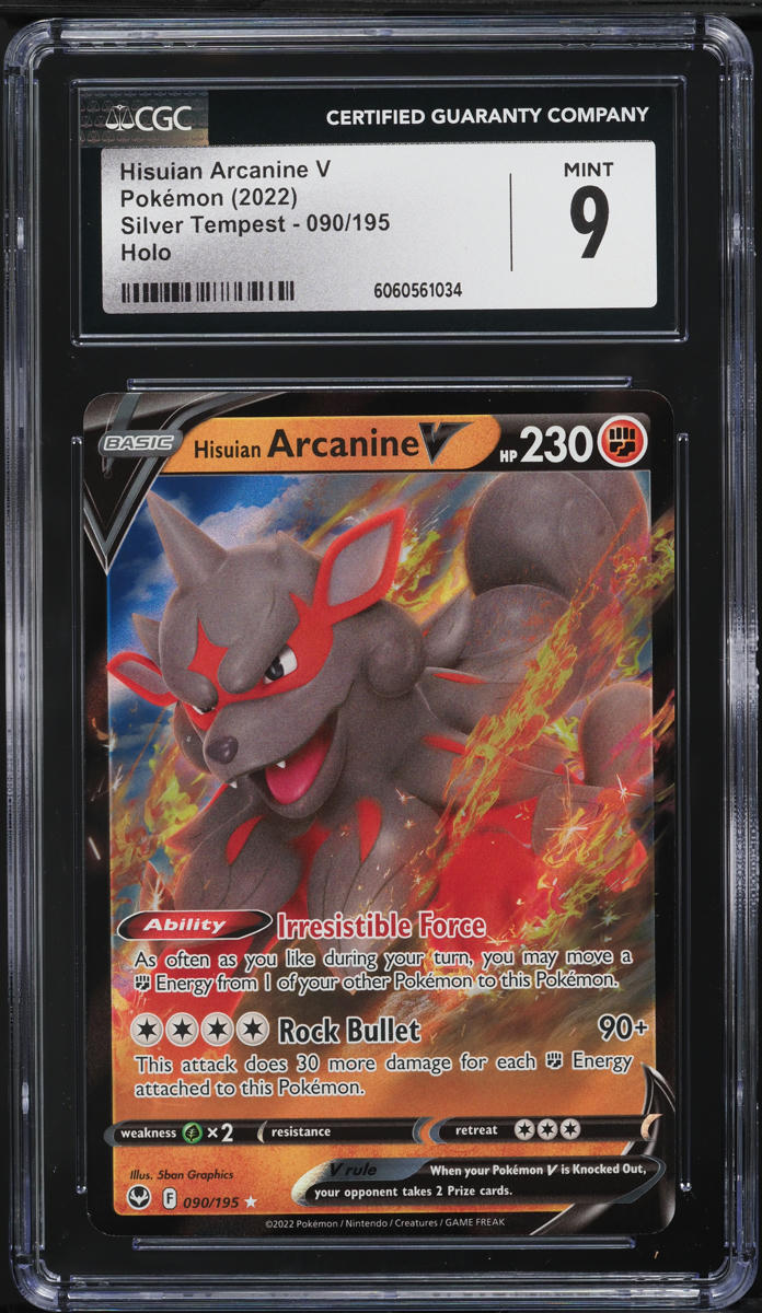 2022 Pokemon Sword & Shield Silver Tempest Hisuian Arcanine V #90 CGC 9 MINT